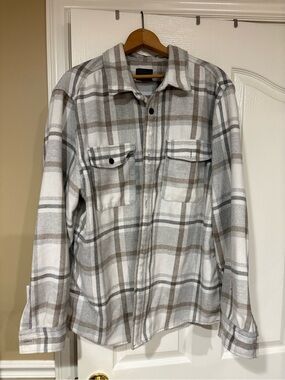H&M White and Brown Plaid Lightweight Shacket